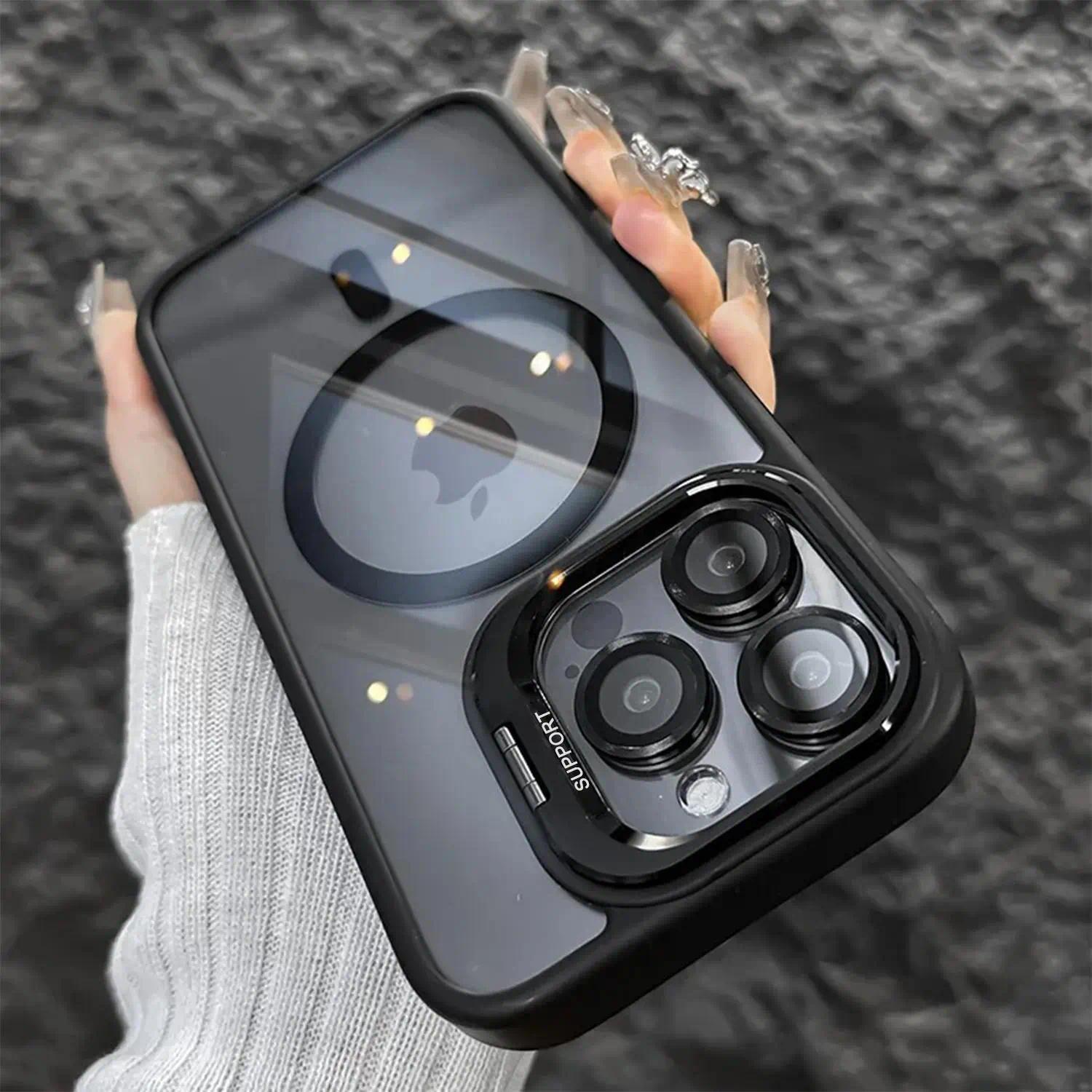Phone Case - Macaron Magnetic Phone Case Magnetic Charging Compatible Lens Frame Bracket Design Raised Camera Protection Phone Cover For Iphone 11 12 13 17
