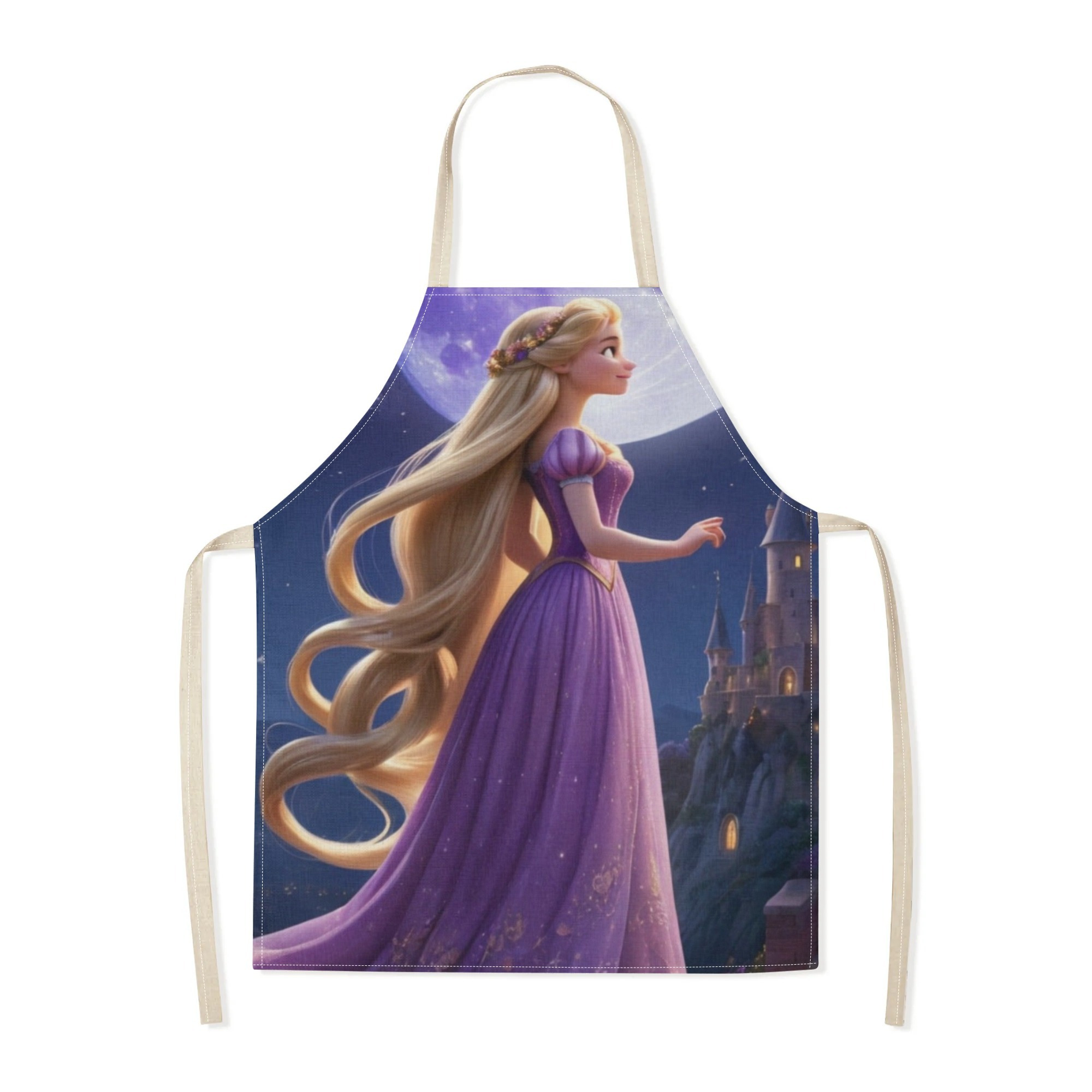   style| disney  -themed waterproof apron |   & elegant purple design with castle & moon illustration |   polyester,   fits all | ideal for hotels, supermarkets, restaurants, fruit shops, milk tea stands, and home use details 6