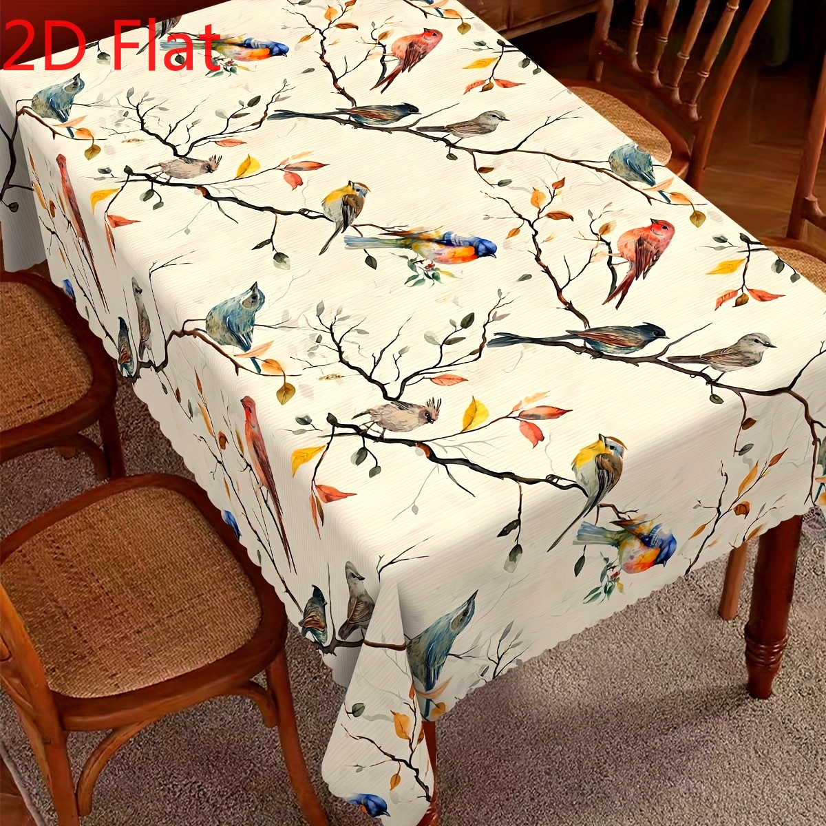 TEMU 2d Flat Tablecloth, 1pc Floral Tablecloth Rectangular Tablecloth Bird Pattern Tablecloth Round Tablecloth Spring Tablecloth Floral Tablecloth