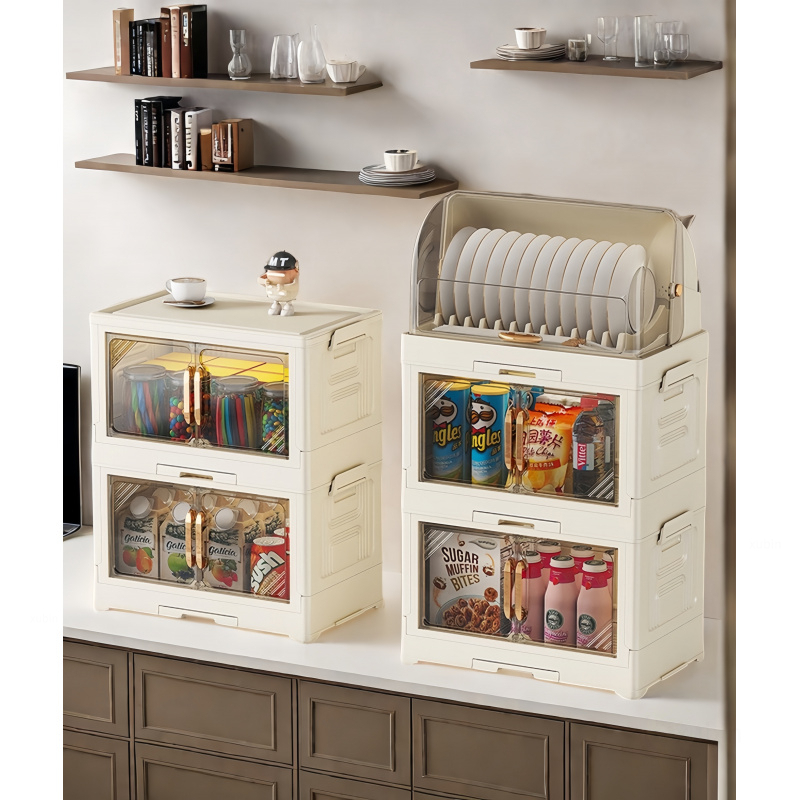 space-saving kitchen organizer with   lid - multi-tier dish rack, heavy-duty plastic countertop storage shelf, no assembly needed, modern minimalist cabinet organizer for plates, bowls, cups - ideal for small kitchens & dining rooms, kitchen organizers and storage,  , easy to clean,  , dish racks 0