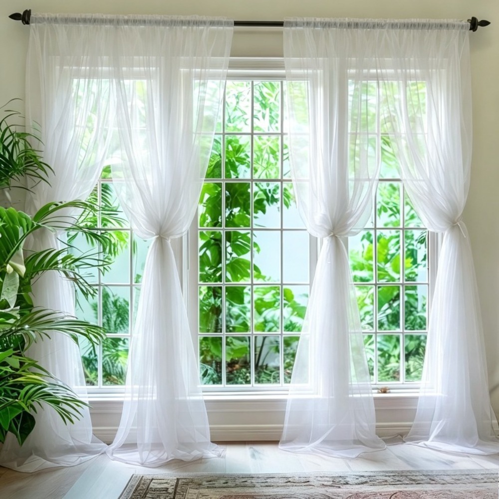 TEMU 2pcs Pole-mounted, Party Background Sheer Curtains, Soft Polyester Mesh - Suitable For Themed Parties, Graduation Ceremonies, Bridal Showers,