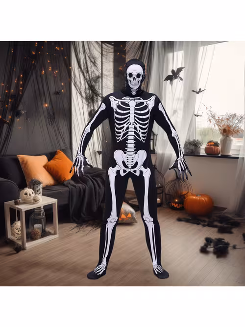 Men Skeleton Costume Full Body Suit JOYFY