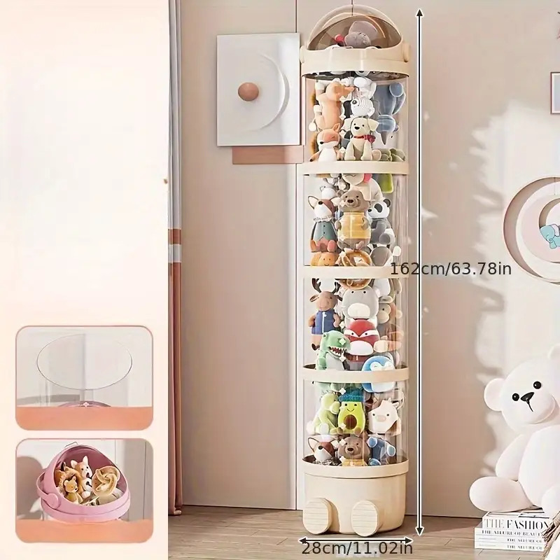 TEMU 1pc 162cm Transparent Cute Shape Doll Storage Cylinder With Lid, Suitable For Storing Plush Toys, Toys, Dolls, Oval Decor Storage Box, Suitable