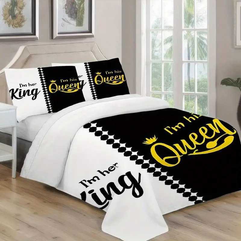 3pcs couples king queen bedding black duvet cover with pillowcases his and her side luxury pattern gift bedroom decor soft microfiber fabric 1 2 pillowcases Product details 8