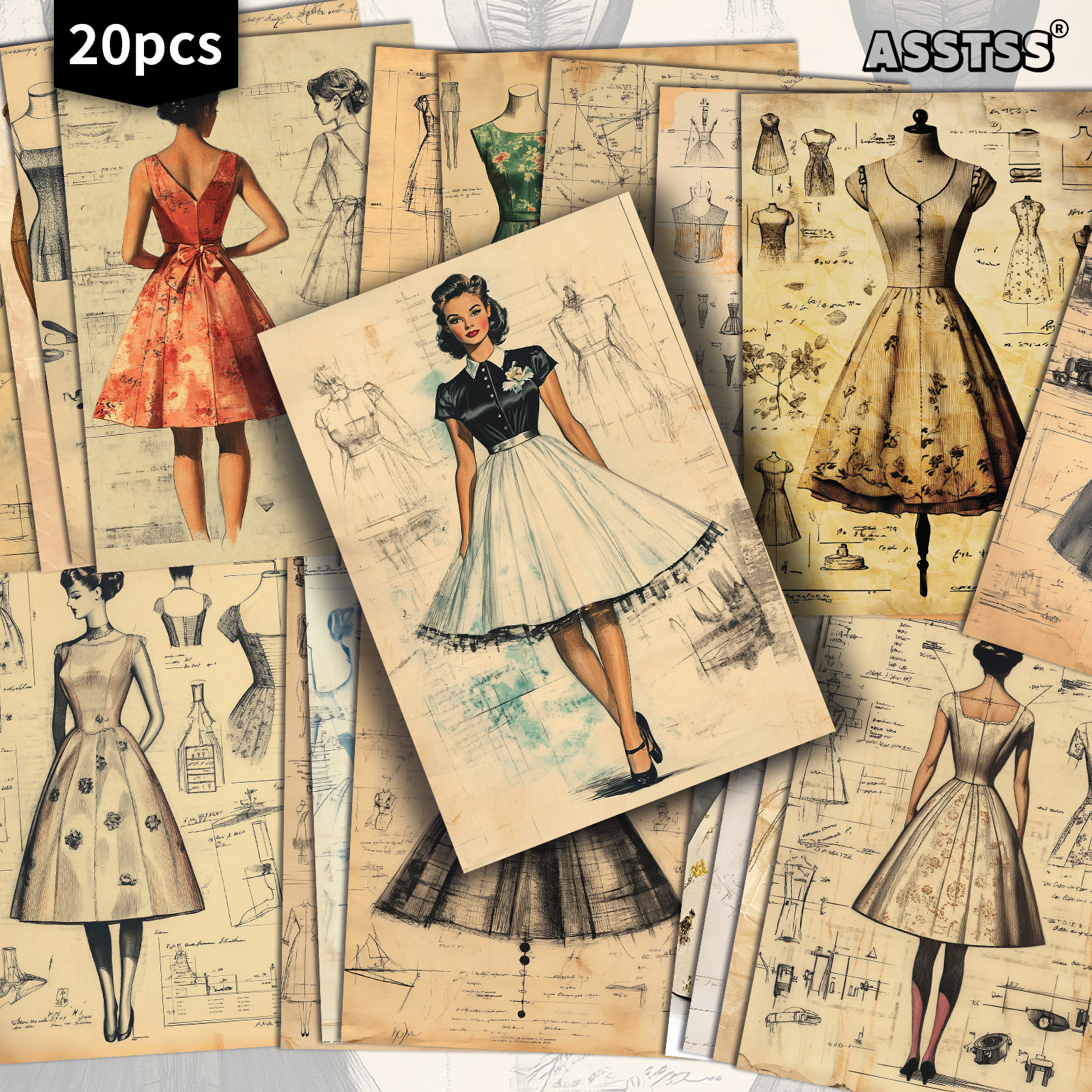 TEMU Set Of 20 Assorted Retro-themed Postcards Featuring Fashionable Women's Clothing Artwork, Measuring 4x6 Inches. Ideal For Junk Journaling,