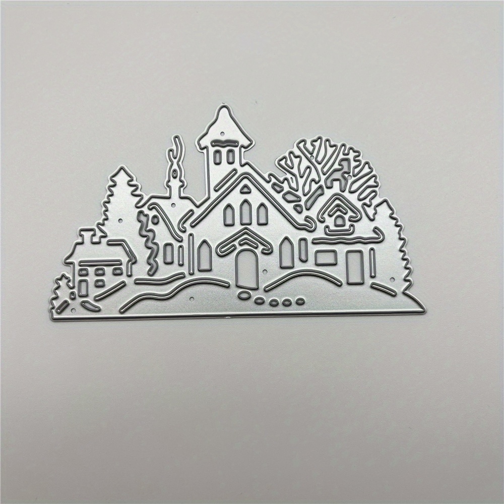 TEMU 1pc Scene House Christmas Theme Metal Cutting Dies For Card Making, Village Scene Christmas Decorations Cutting Dies Metal Template Molds, Merry