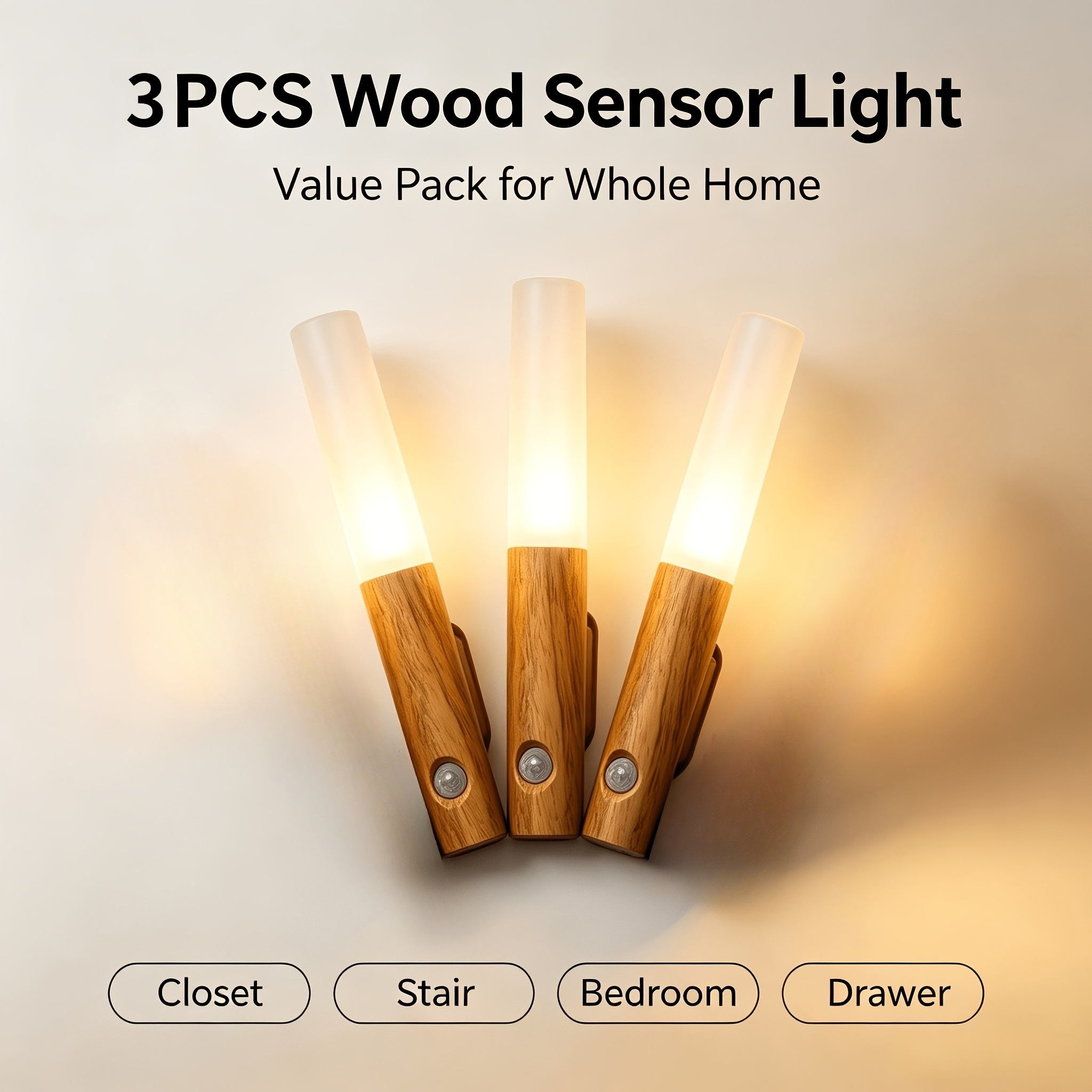 Image of Modern Minimalist Wooden Led Wall Sconce With A Sensor And Rechargeable Design