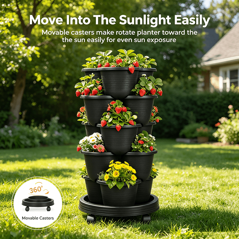 TEMU 5-pack Stackable Self-watering Planters With Drainage Hole, Plastic Irregular Shape Flower Pots Set With 1pc Movable Base For Indoor/outdoor