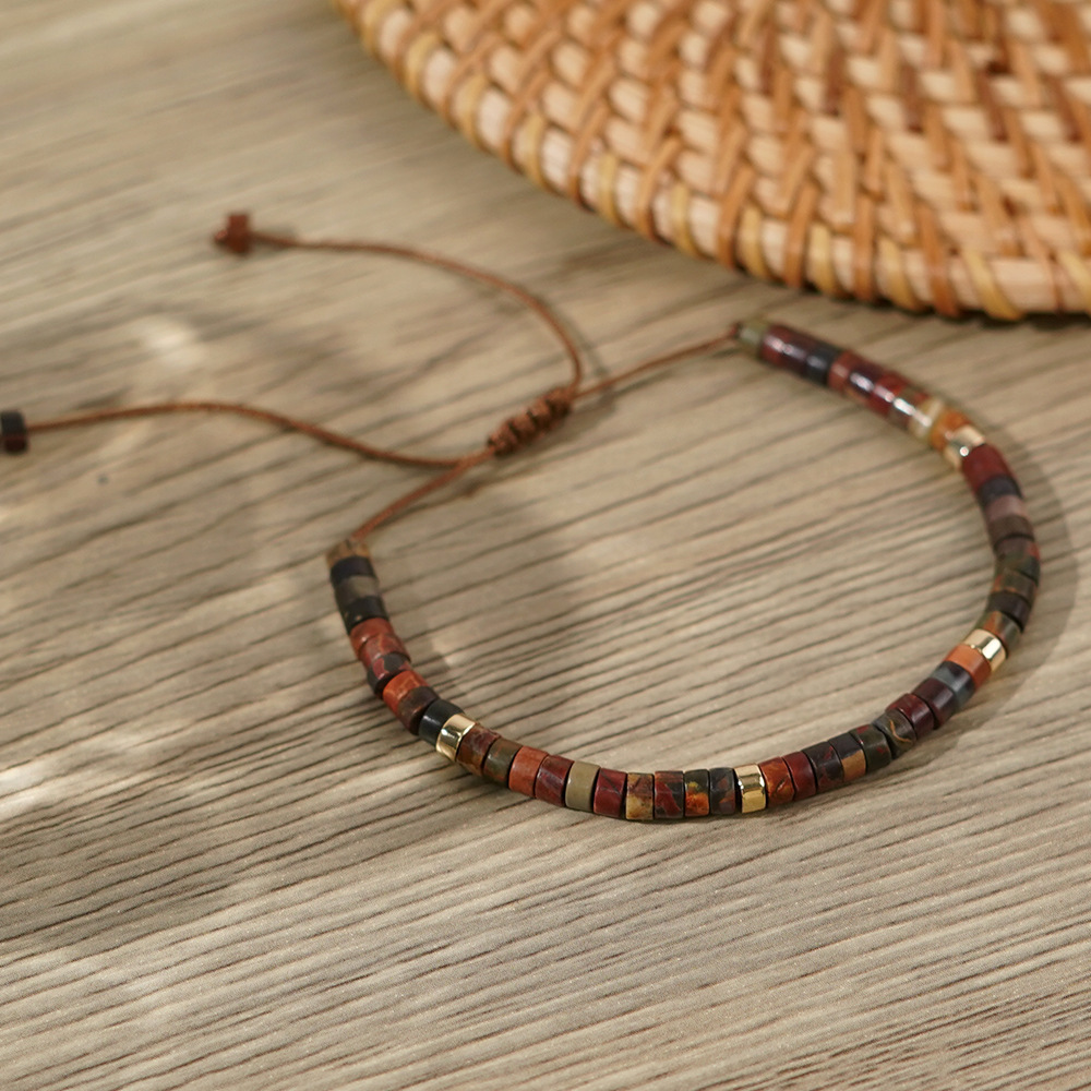 Women's Woven Natural Stone Bead Bracelet, Adjustable Knot Design