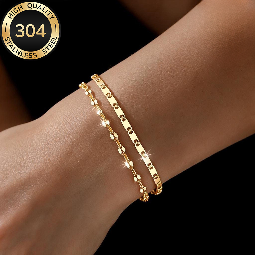 2pcs Golden Stackable Bracelets, Hypoallergenic Stainless Steel