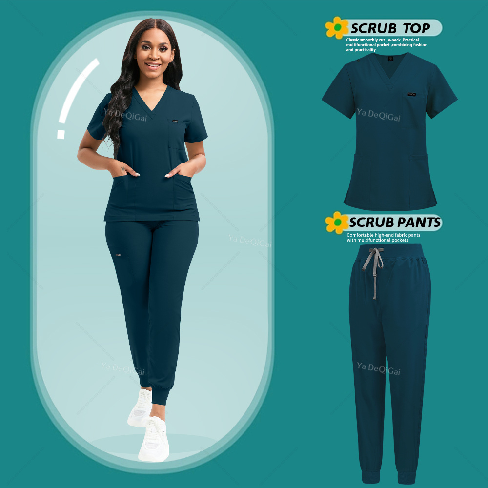 TEMU Stretch Scrubs Women Set Nursing Uniforms Scrubs Set Nurse Doctor Workwear Scrubs Top+ Jogger Pants