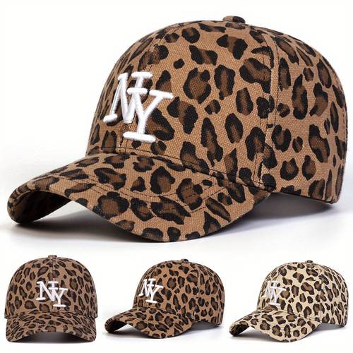 a womens ny leopard print baseball cap stylish and adjustable for outdoor use during casual and autumn ideal for travel and beach vacations