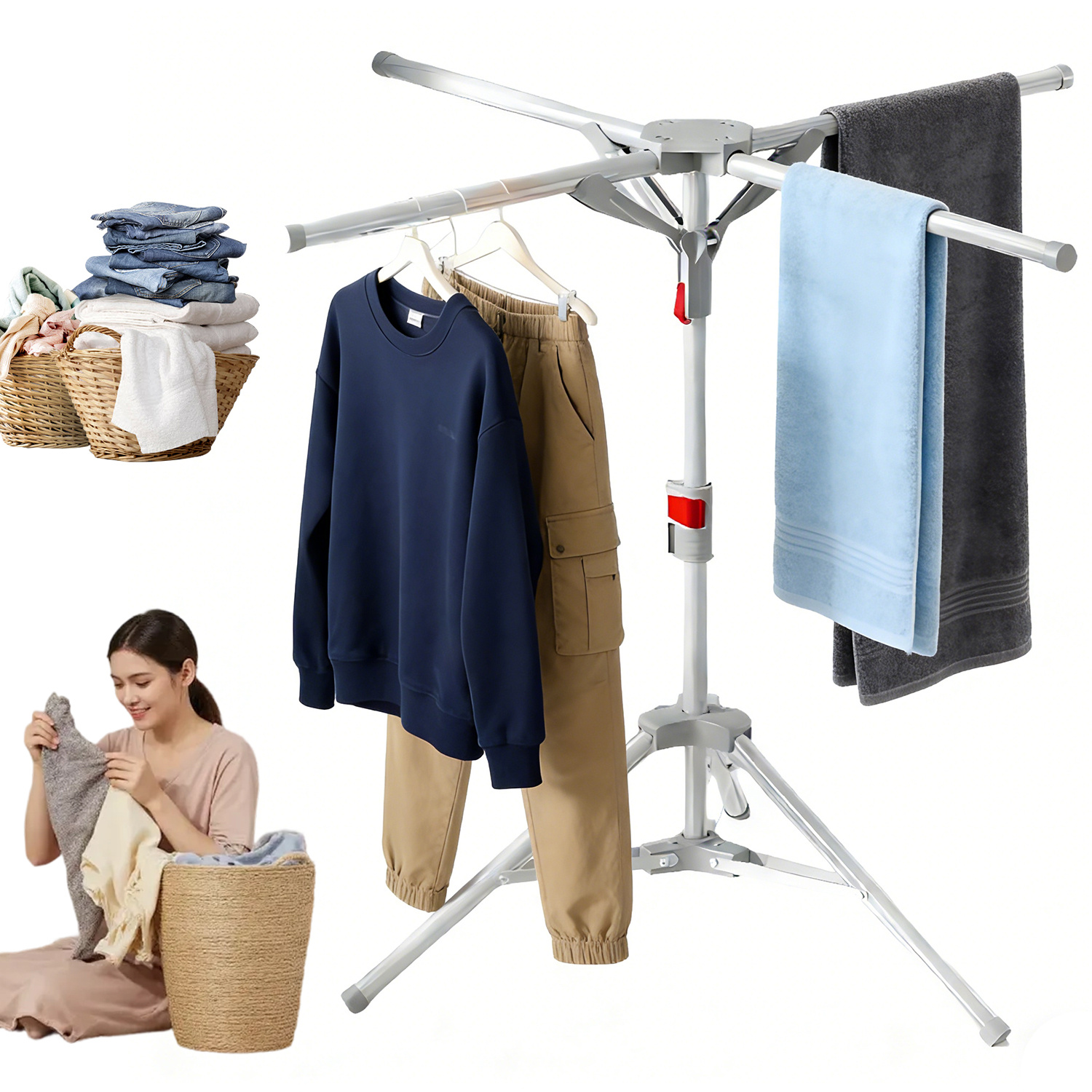 Space- Foldable Tripod Clothes Rack- Sturdy, No , Indoor/outdoor Use - Ideal For Efficient Laundry Drying In Small Spaces, Clothes Drying Rack, Drying Racks With , Drying Racks