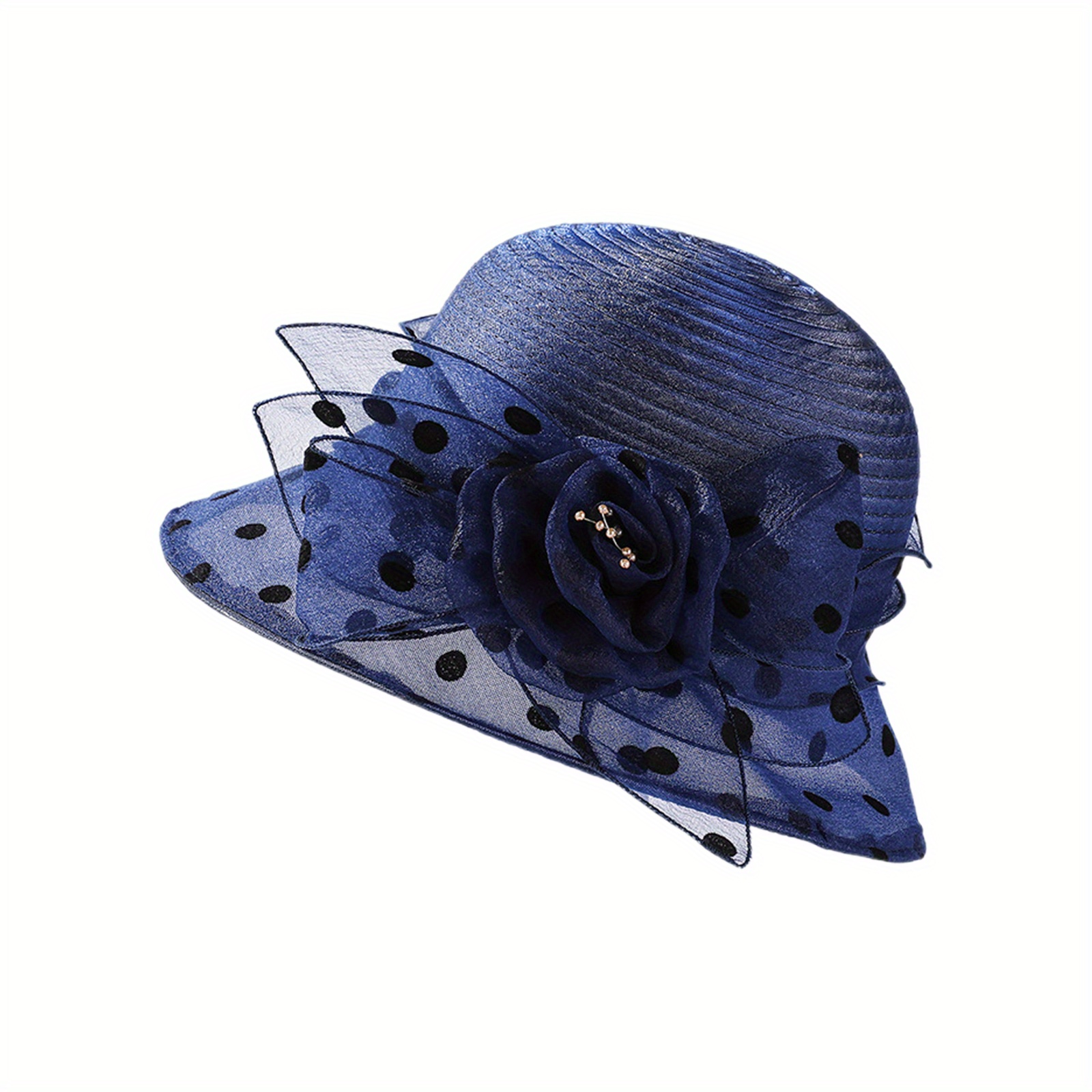 elegant womens organza sun hat 3d floral accent breathable  display picture 1