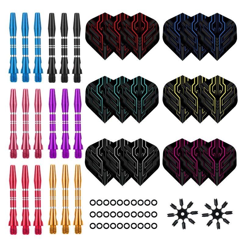 18-Pack Short Aluminum Dart Shafts with 18 New Dart Wings