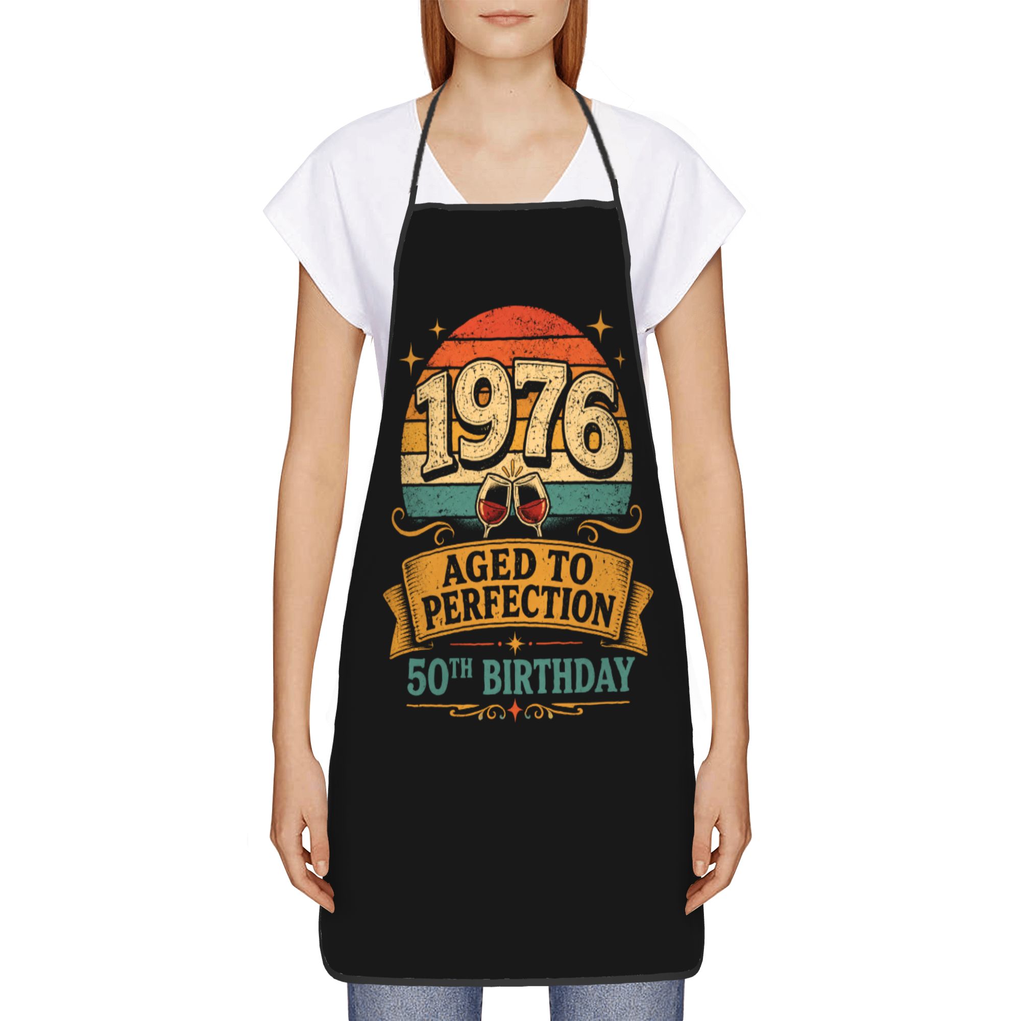 TEMU Delantal de número 50 "1976 Aged to Perfection" para hombres, mujeres y unisex, delantales ajustables para aniversario, cocina, , jardín, ,