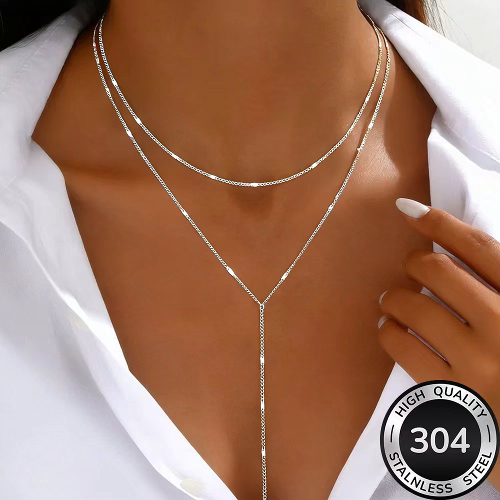 TEMU Collier en acier inoxydable 304 hypoallergénique de haute qualité, de Y dorée, , plaqué or KC, anti-décoloration, facile et élégant, un collier