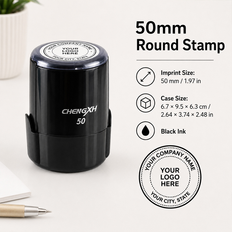 TEMU Circular Automatic Seal. Customized With And Text Pattern. Multiple Sizes Available. Comes With Black Ink. Impression.