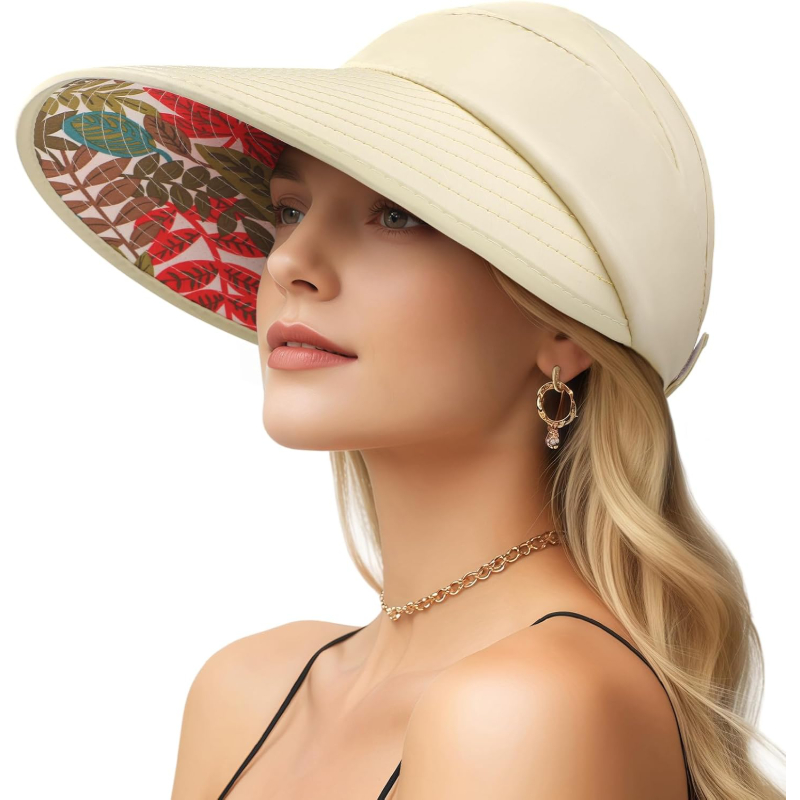 TEMU Women's Sun Hat, Wide Brim Beach Hat, Packable Sun Hat For Ponytails