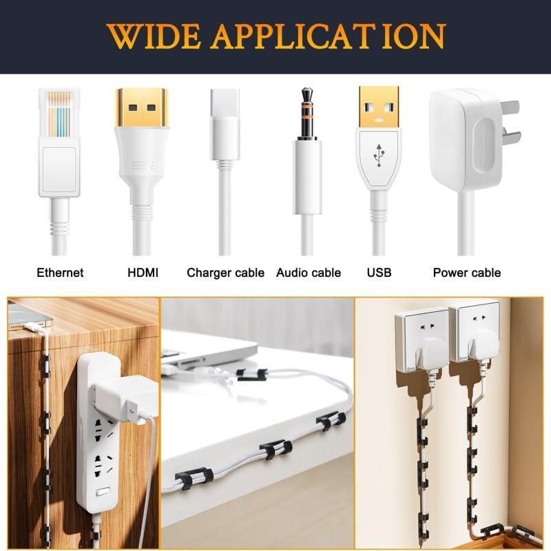E-shop 60 Stück Premium Starke Langlebige Schwarze Selbstklebende Kabelklemmen, Premium Selbstklebende Kabelorganizer, Langlebige Kabelclips für TV PC