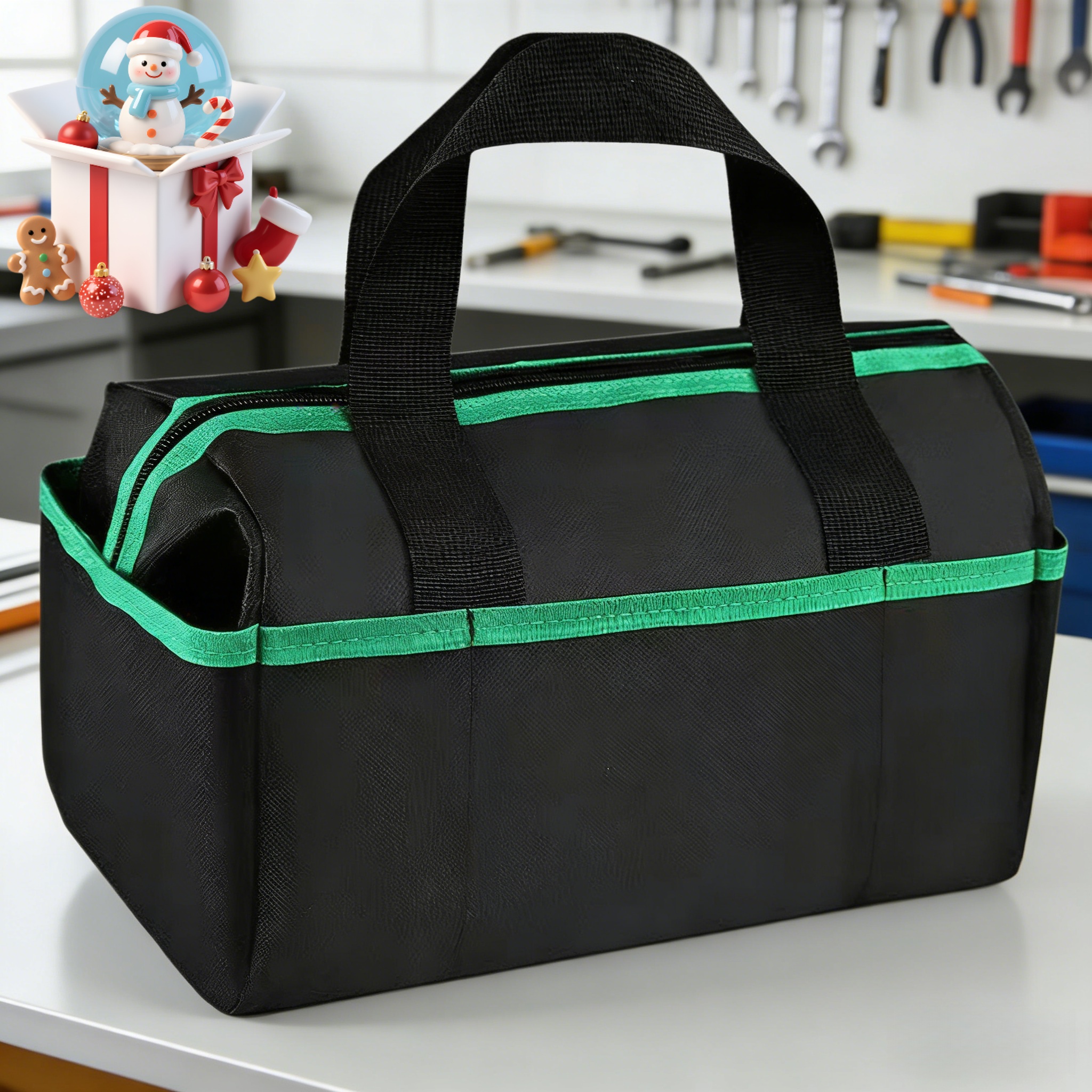 Organizador de bolsa de herramientas de 14.1 pulgadas, bolsa de almacenamiento de herramientas con cremallera y múltiples bolsillos, bolsa de herramientas portátil engrosada, adecuada para electricistas, fontaneros, mantenimiento del hogar y, sencillamente, bolsa