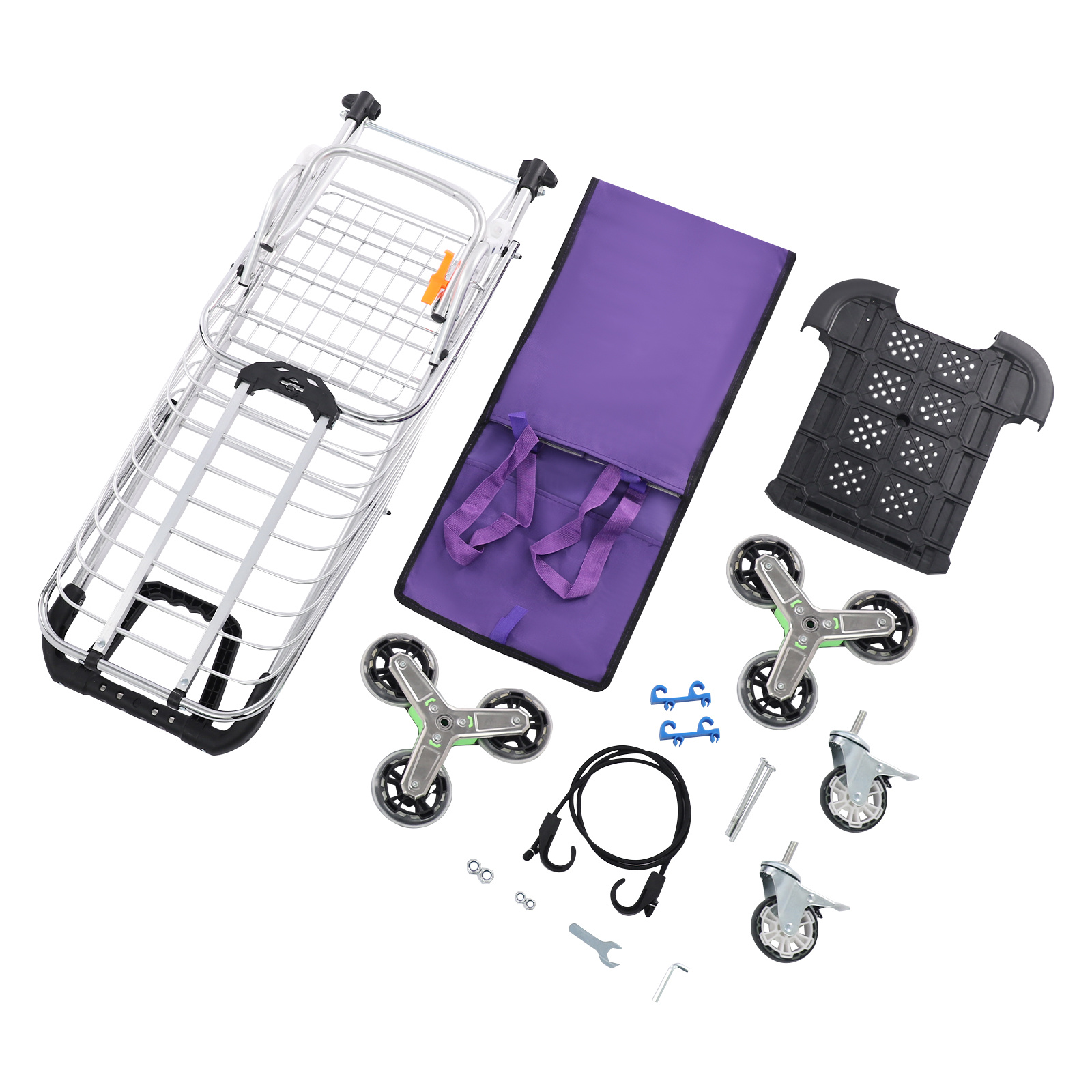 Shopping Trolley With Wheels, Folding Trolley For Climbing Stairs, Portable Utility Dolly Cart With 8 Wheels & Removable Bag