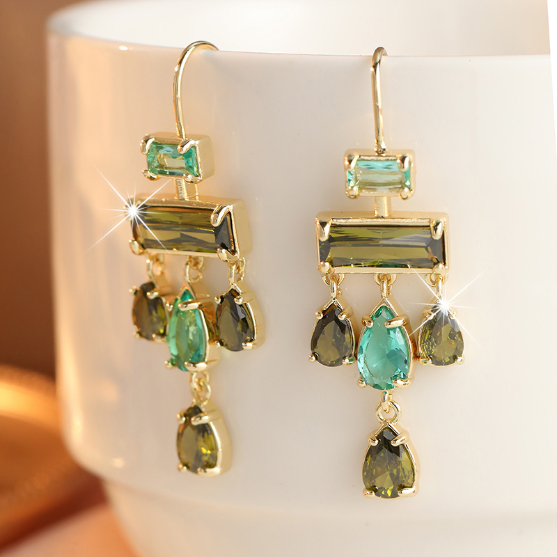 TEMU Light Luxury Vintage Green Tone Synthetic Zirconia Earrings For Women's Dinner Party Design Single Item Elegant Pendant Earrings