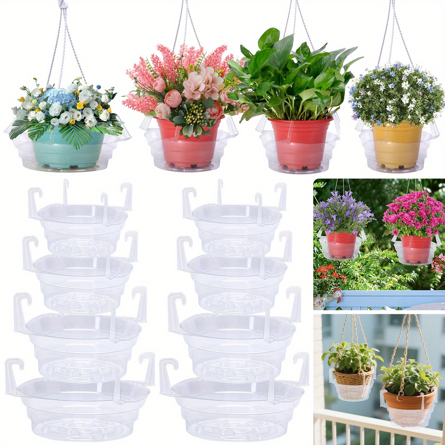 15pcs clear plastic hanging plant saucers trays - heavy-duty 8 inch drip  pans with lightweight design, indoor/outdoor self-cleaning water collectors  for hanging flower pots, baskets, gardens (compatible with potted plants |  Shop