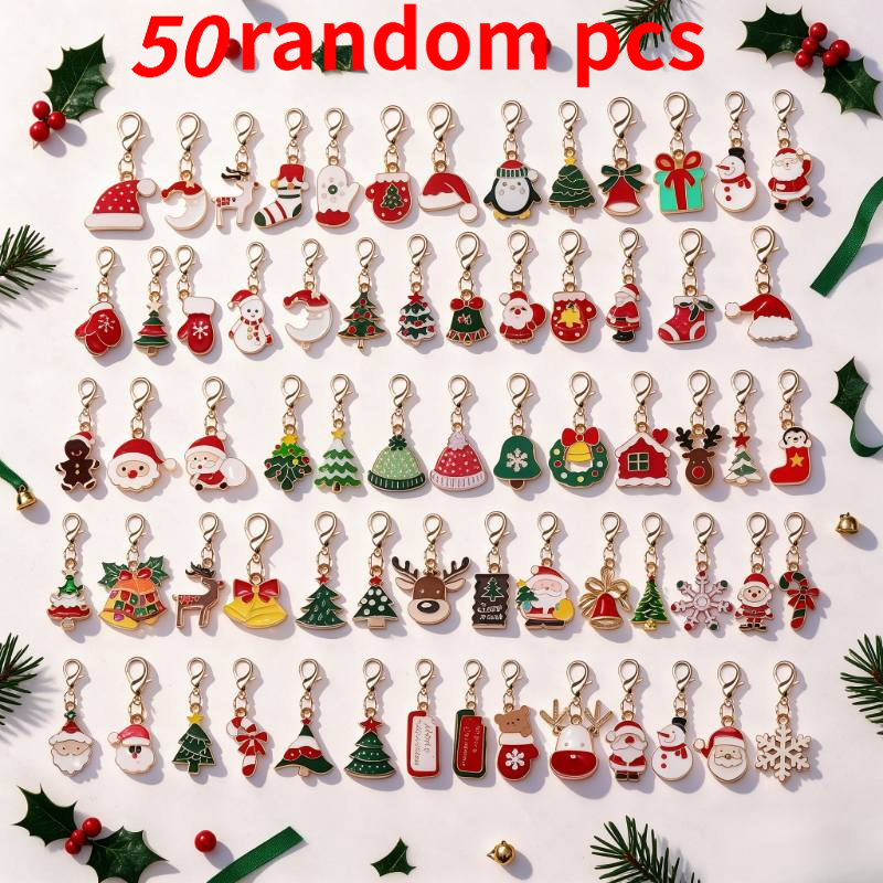 TEMU 50pcs Christmas Theme Keychains Santa Claus Snowman Gingerbread Man Bell Reindeer Etc. Keychains Random Styles