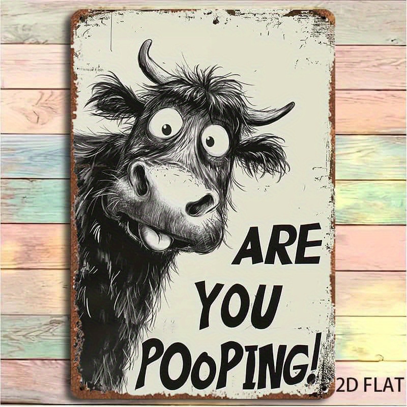 TEMU 2d Flat 2d Flat - Humorous Wooden Wall Art, 2d Flat Design, Depicting A Highland Cow , 