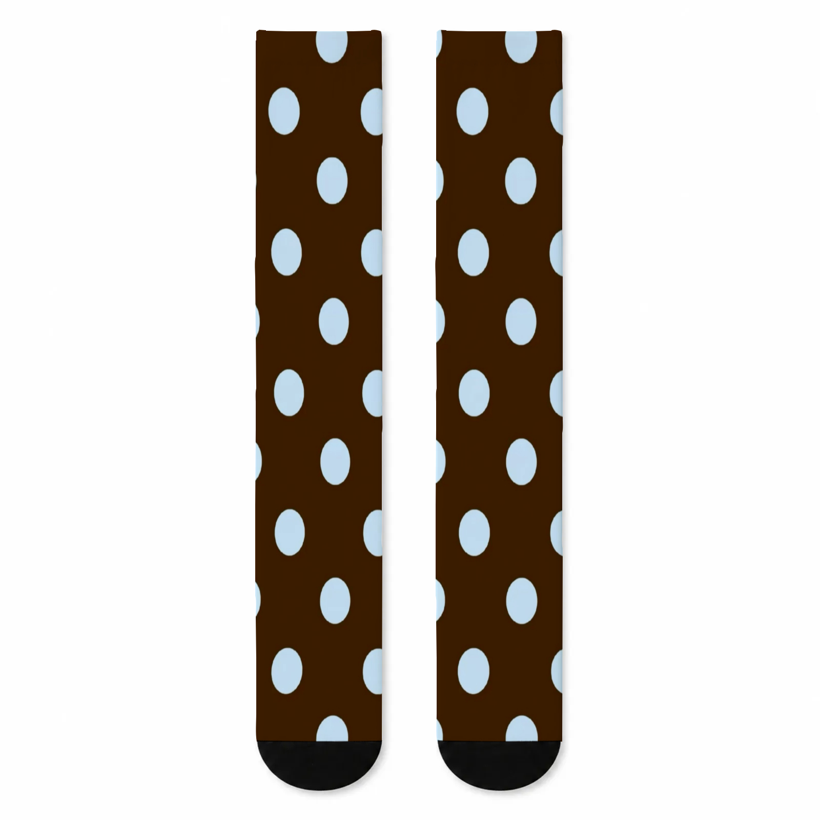 TEMU 1 Pair Dark Brown Base Light Blue Polka Dot Mid-calf Socks, Retro Preppy Style