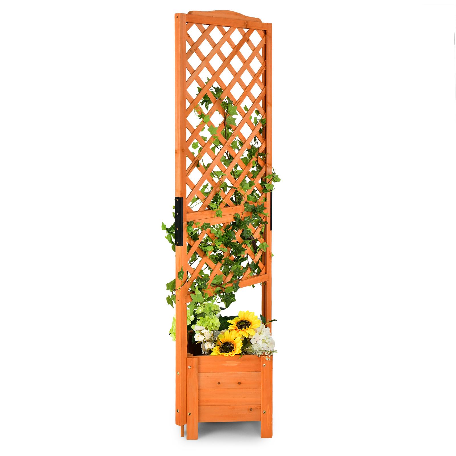 37*37*180cm, Flower Box With Wooden Trellis, Plant Box For Climbing Plants, Raised Bed With Trellis & Drainage Hole, Flower Pot For Garden Yard Balcony, Garden Trellis Box, Orange