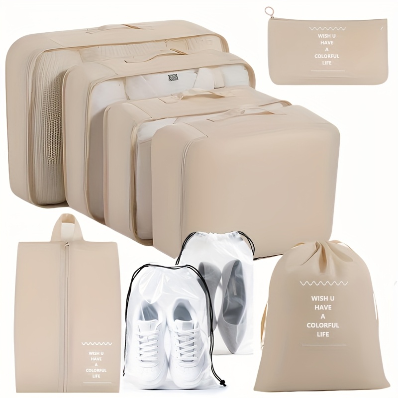 TEMU Complete Travel Organizer Set-9pcs Package With Shoe Bag And Toiletries Bag, High Quality Luggage Storage Bag For Suitcase, Shoes And Toiletries