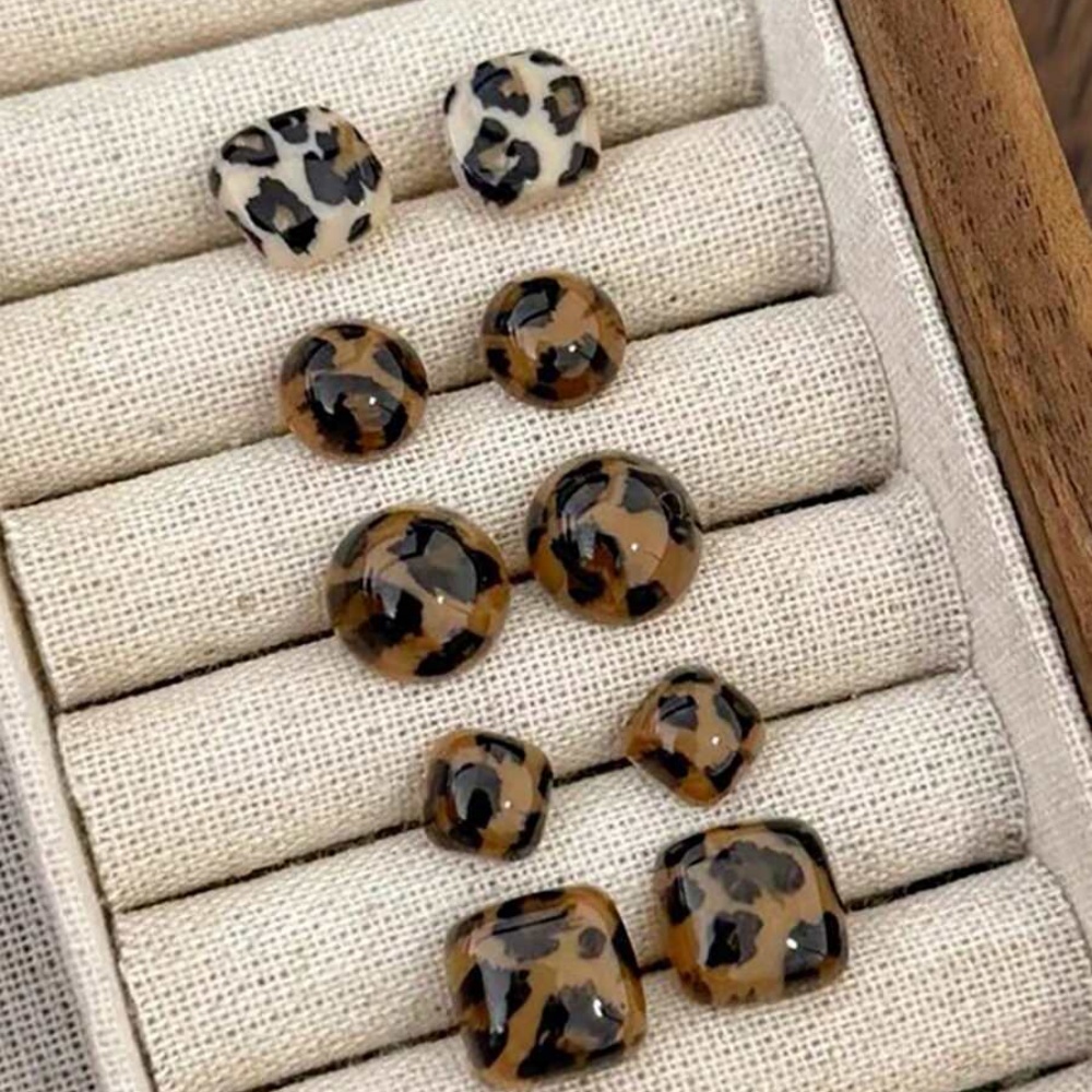 Image of 5 Pairs Of Simple Geometric Leopard Print Elegant, Unique And Luxurious Women's Earring Sets For Daily And Holiday Wear