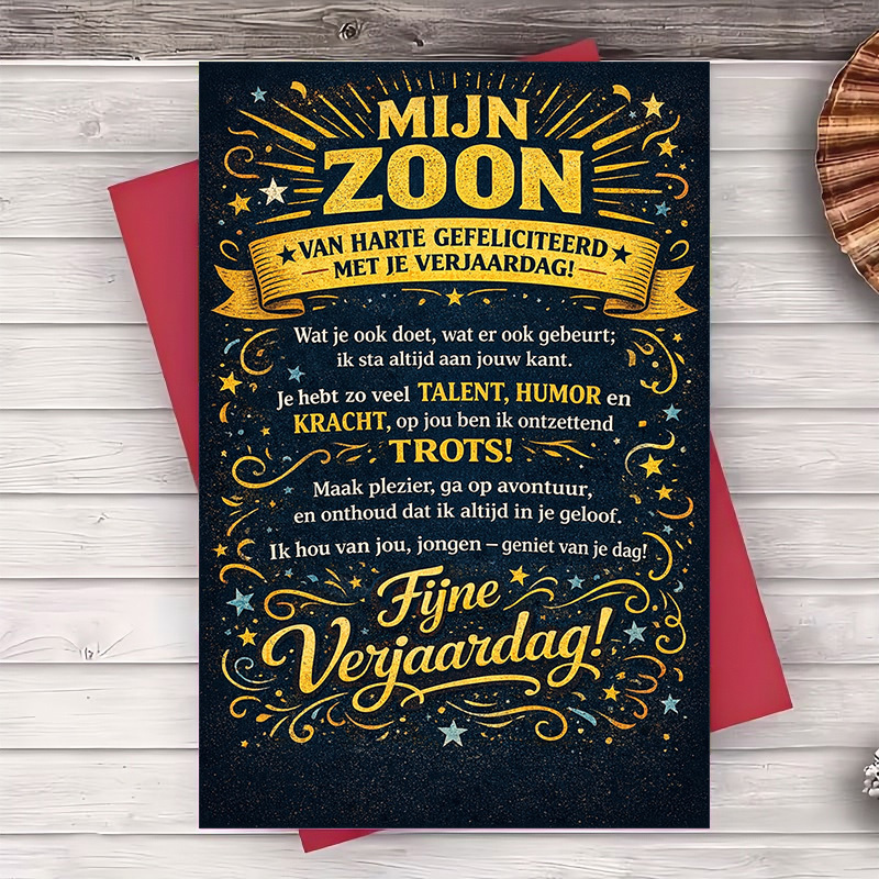 TEMU (one Envelope And 1 Greeting Card)birthday Card For Son From Mom Or Dad Dutch Style Blue And Golden Inspirational Message Love And Pride For Him