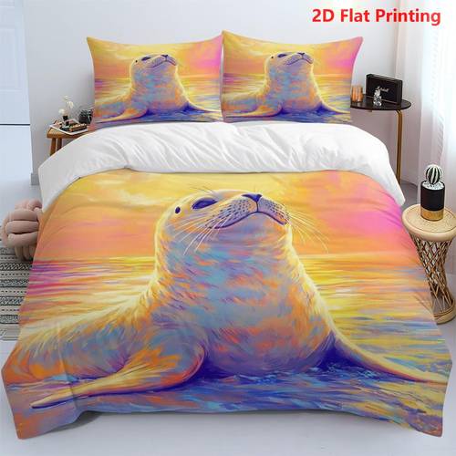 item picture 3pcs seal sunset ocean print duvet cover 3pcs set 1 duvet cover 2 pillowcases comforter not included nautical theme artistic bedding soft breathable 2d flat print only 2d flat