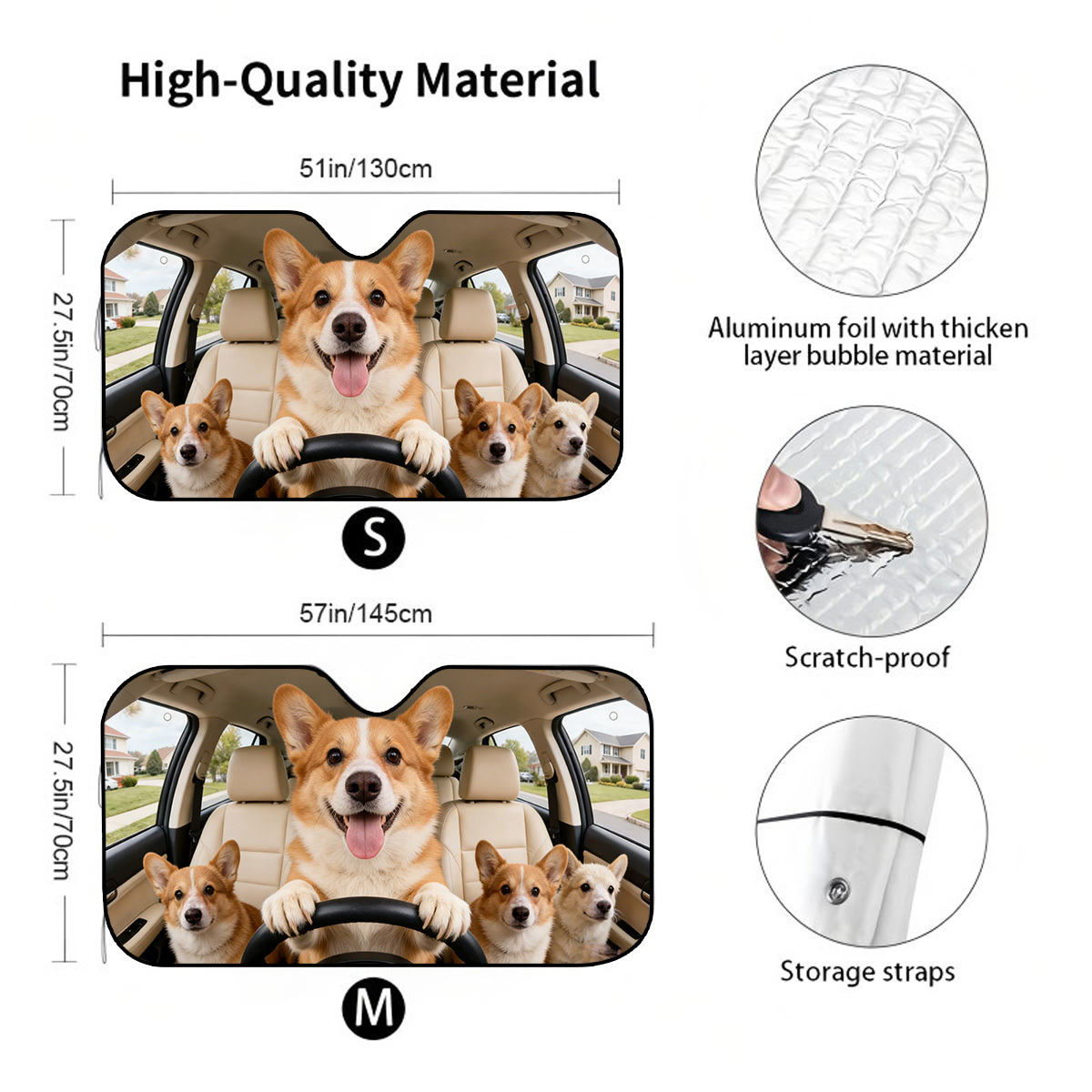 TEMU 1pc, Cute Corgi Pattern Car Sunshade, Foldable For , Protective Sunshade To Keep Car Cool, Convenient Suction Cup Installation, Great Summer Sun