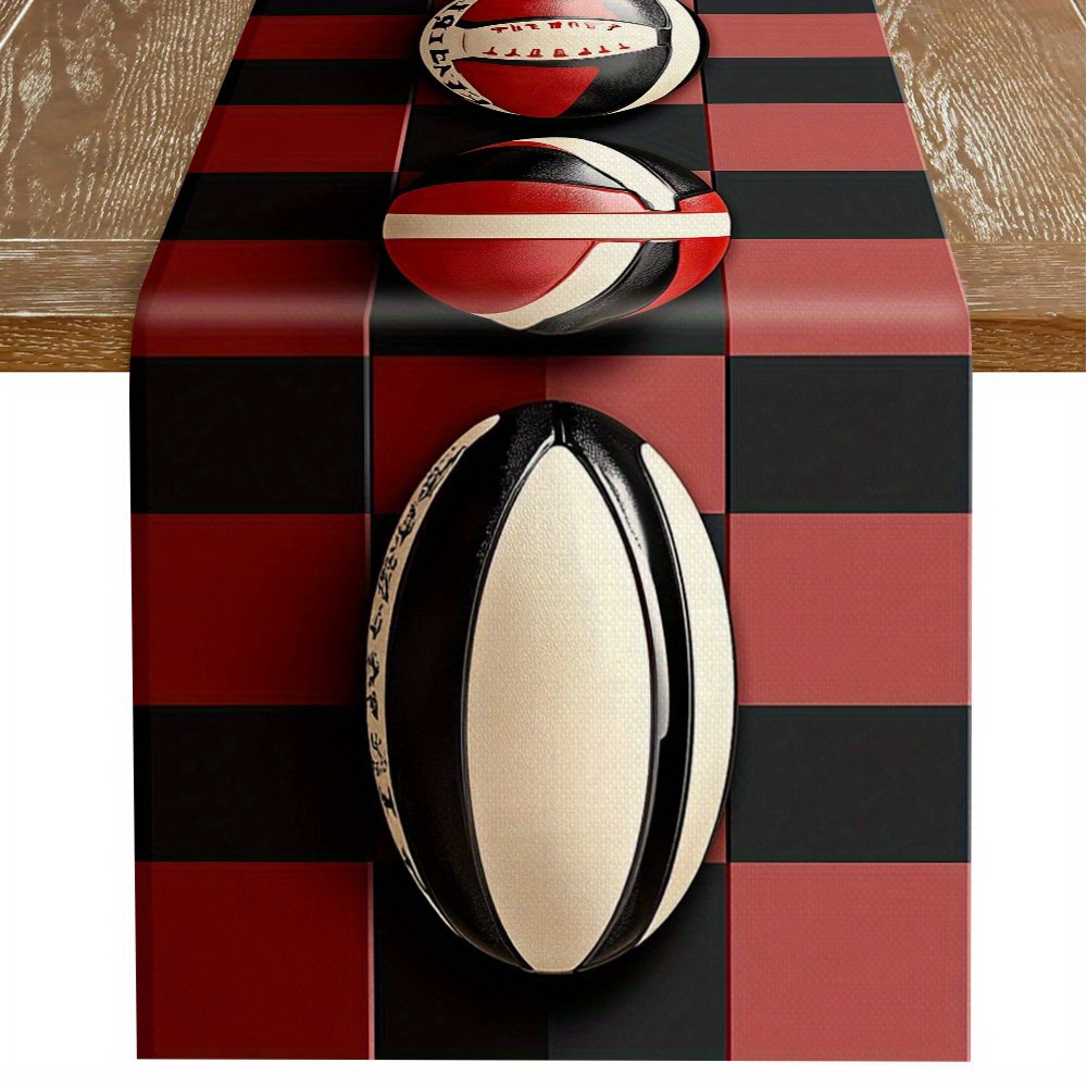 TEMU Nappe de table à thème , avec un fond à carreaux et un design de ballon de football, ajoute une ambiance sportive à . pour les rassemblements