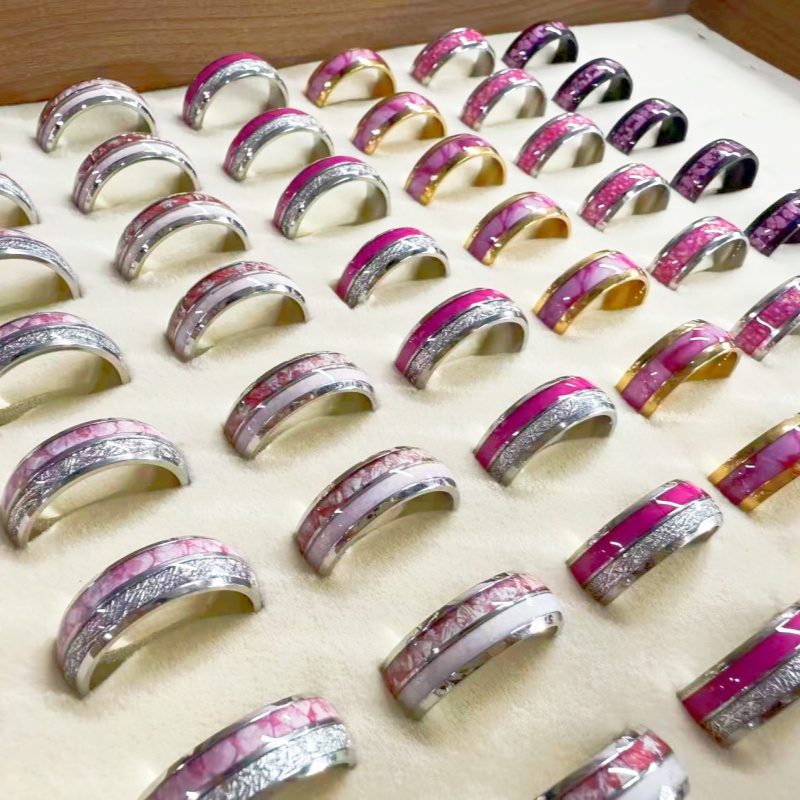 TEMU 24pcs/pack Women' Steel Rings, Set With Stone - 8mm Wedding Rings, Durable Stainless Steel Jewelry, Women's Anniversary Rings - Jewelry Wholesale