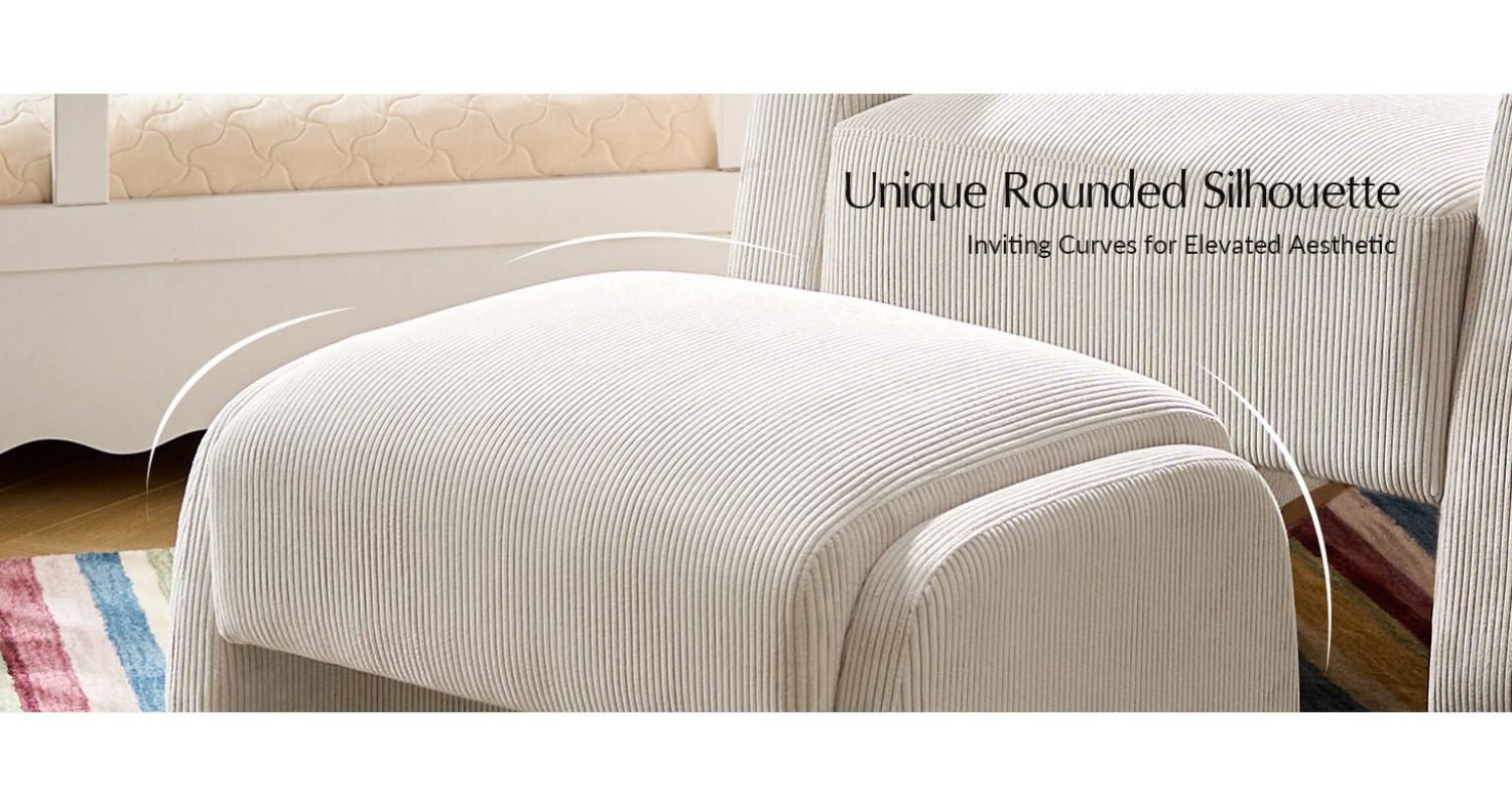 Modern Corduroy Ottoman with Solid Wood Legs, Foot Stools Ottoman with Versatile Footrest, Extra Seat And Decorative Accent