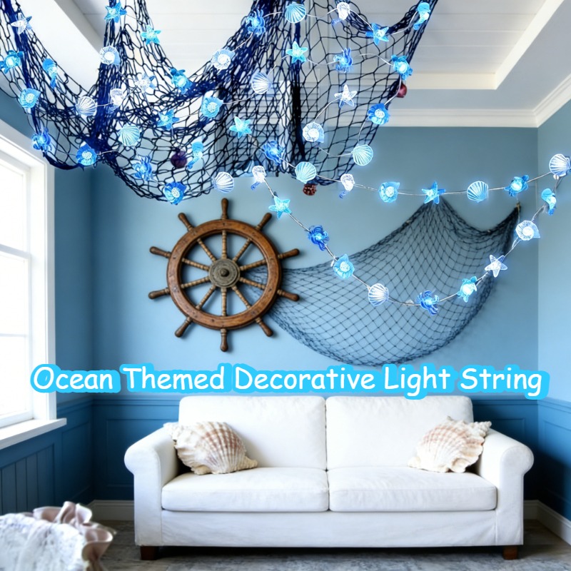 TEMU Guirlande Lumineuse LED, Guirlande Décorative Thème Océan, Lumière Intérieure, Guirlande , Lumière Décorative pour Fêtes, Incluant Coquillages,