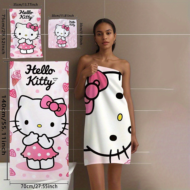 3pcs Hello Kitty Microfiber 400gsm Bathroom Set, Absorbent Towels, Cute Patterns, Pool Towels, Non-shedding Super Soft Bathroom Decor, Beach Towels