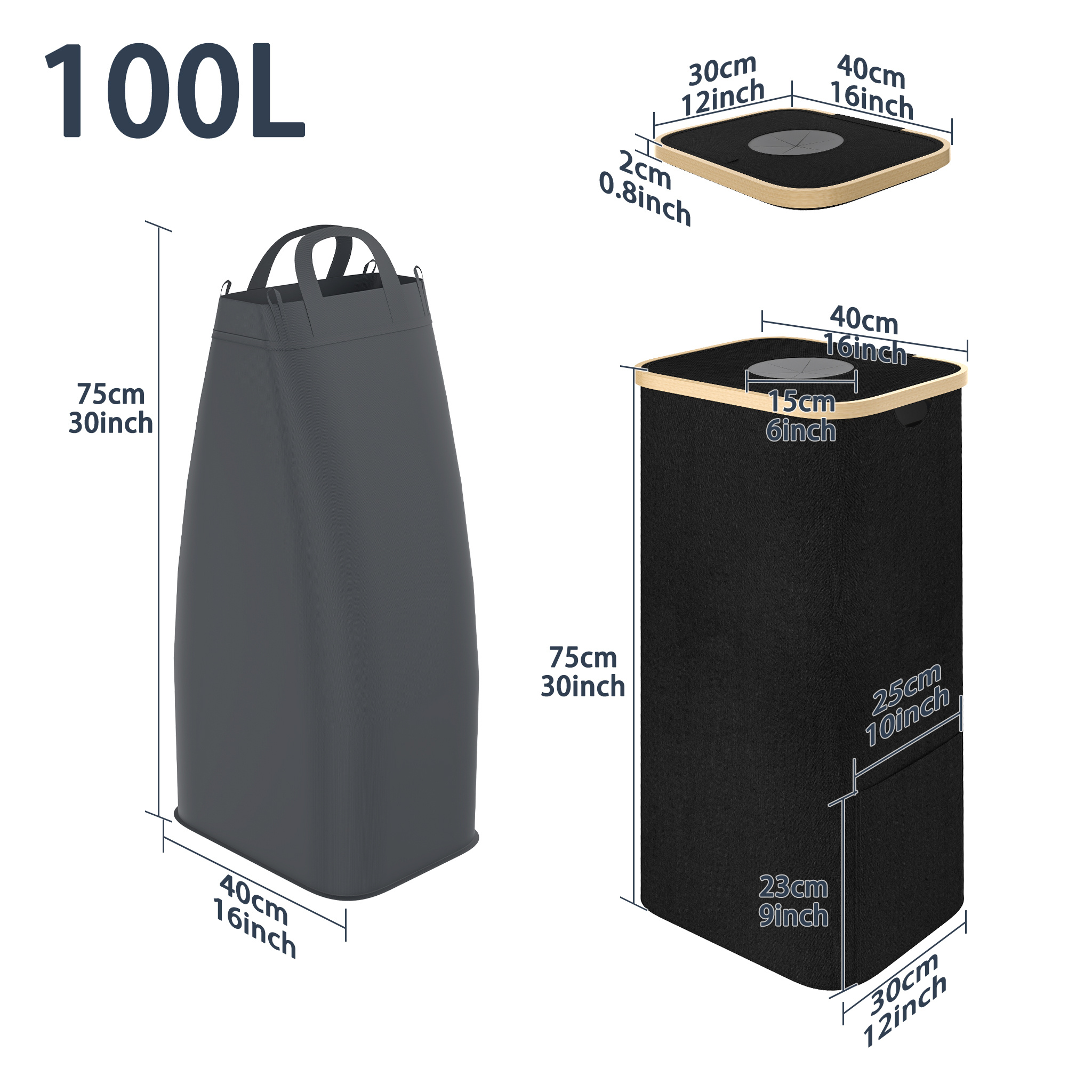 E-shop 100L Sammelbehälter Recyclingbehälter Einwurfbehälter für Flaschen Abfallbehälter Innenfächer 40.5X31X75Cm Grau Schwarz, Regalkörbe