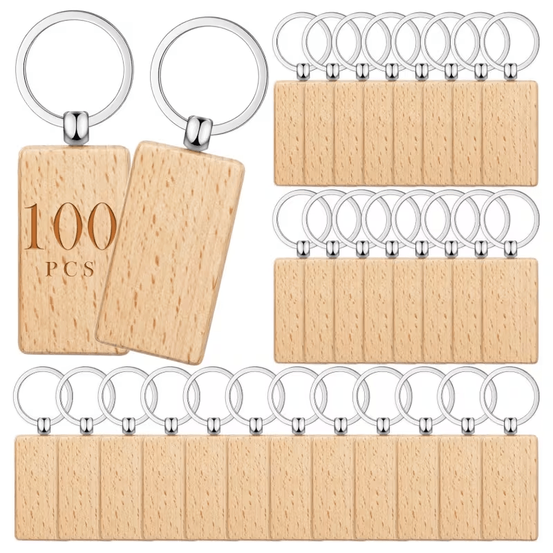 Image of Wooden Keychains | Engraved Blank Keychains With Metal Rings, Classic Khaki Handmade Wood Material, Ideal For Easter, Valentine's Day, Day Carnival Gifts, Cute Keychains, Easy Design, Modern