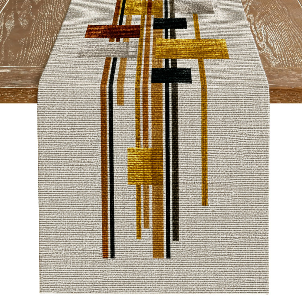 TEMU 1pc Geometric Striped Checkered Print Table Runner, Autumn Table Runner, Modern Abstract Style, Printed Polyester Table Runner, Long Runner With