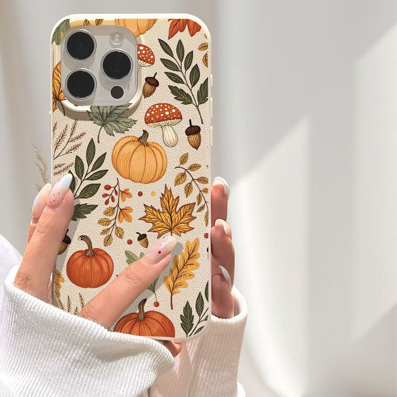 Image of Phone Case: Autumn Pumpkin Maple Leaf Mushroom Botanical Pattern Creative Luxury Classic Mobile Phone Case Personality Trend For Iphone Mobile Phone Case Unisex 17/16/15/14/13/12/11/ Pro//plus