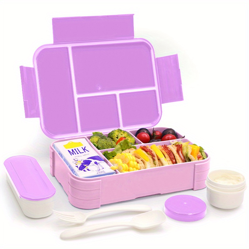 Image of Bento Box Adult Lunch Box, Containers For Adults Men Women With 4 Compartments, Lunchable Food Container With Utensils, Sauce Jar, Microwave & Dishwasher Safe, Brown