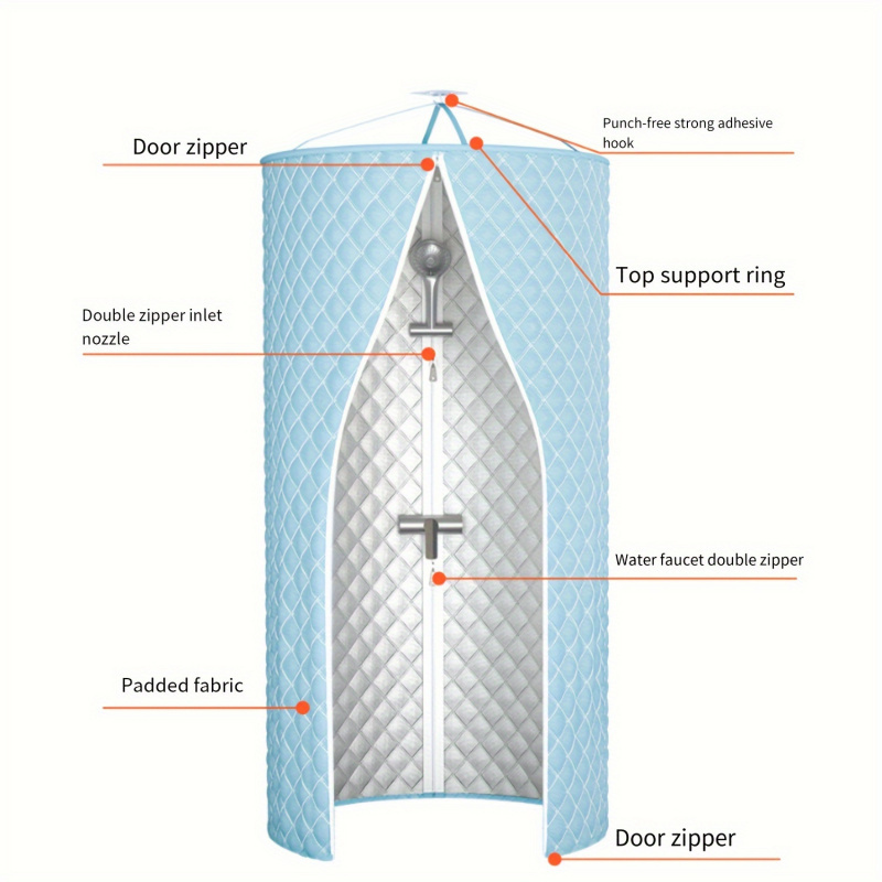 tente de douche imperméable et renforcée, cabine de douche isolée portable pour    , avec entrée à double fermeture éclair, anneau de support supérieur et crochets adhésifs, pour ne pas nécessiter délectricité 3