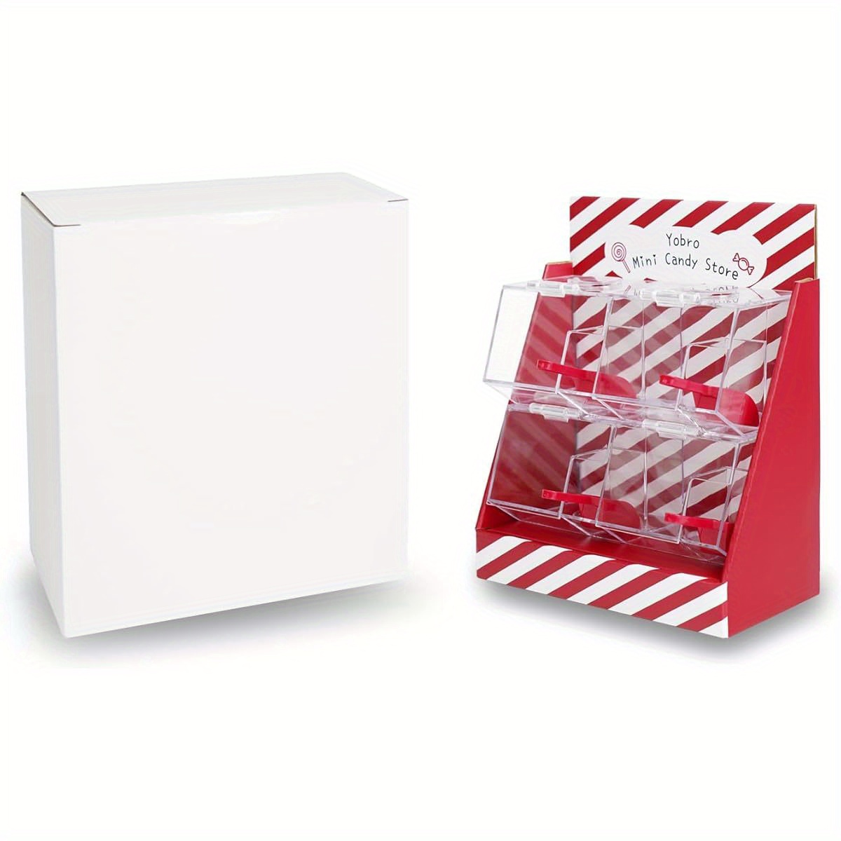 YOBRO Retro 3-Tier Candy Dispenser with Scoops - Red & White Striped Acrylic Mini Candy Store Organizer for Home, Office, Parties - Manual Non-Electric Fun Sweet Storage Solution, Candy Bar Supplies, Party Favor Station, Nostalgic Design, Clear Visibility Construction