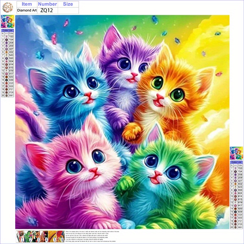 TEMU 5d Painting Kit - Rainbow Cats, 5 Colorful Kittens, Diy Handmade Decorative Painting, Holiday Gift